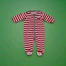 Carter's Christmas Santa Red White Striped Fleece Sleeper Pajamas Baby 6 Months