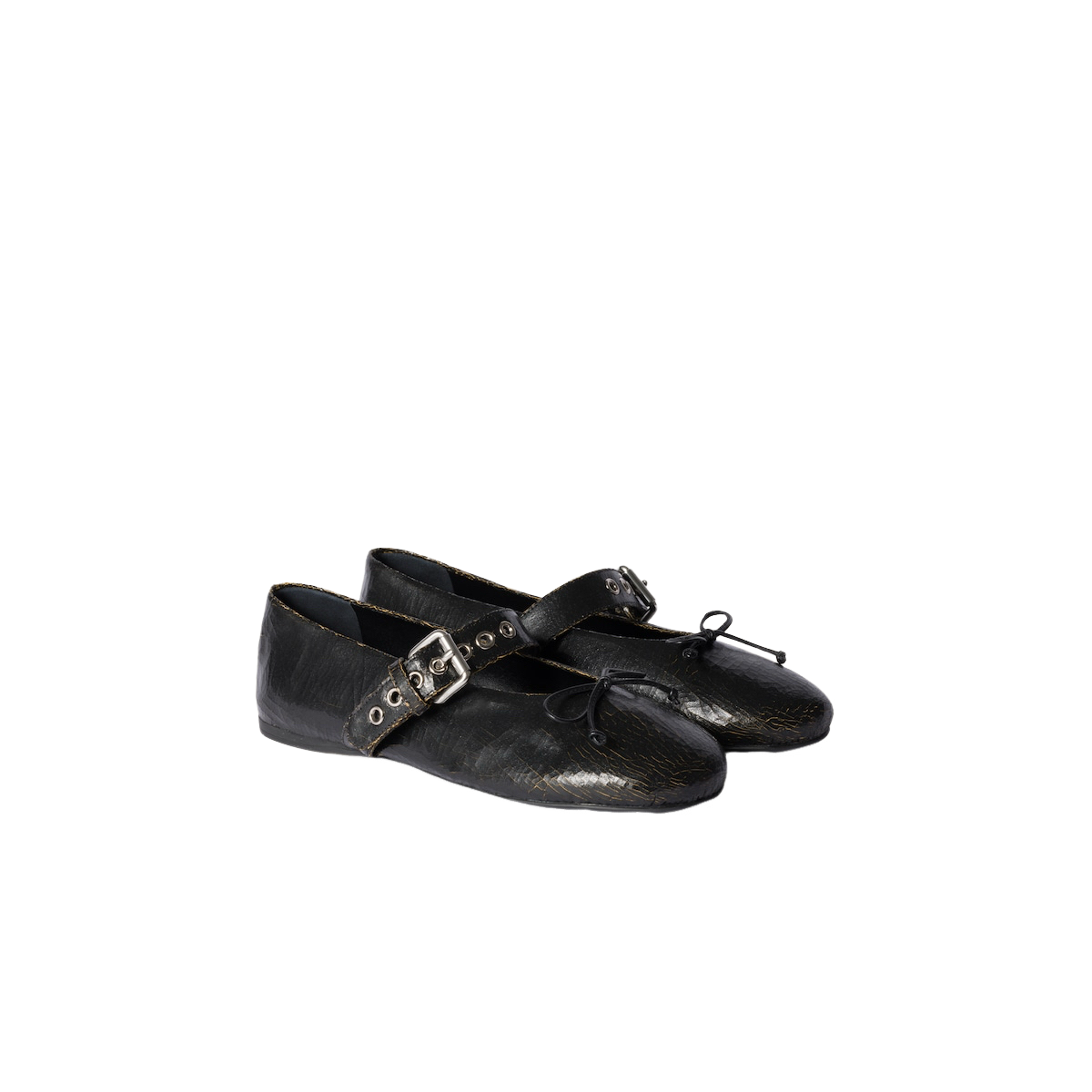 MIUMIU*ナプラック バレリーナ Black MIU MIU $1120 Ebony Crackle Leather Ballerinas New