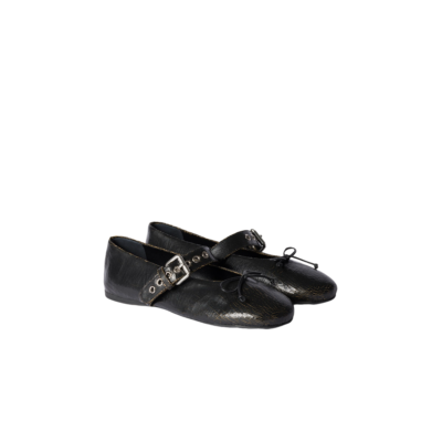 【関税&送料込】Miu Miu Ballerinas MIU MIU $1120 Ebony Crackle Leather Ballerinas New