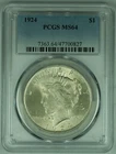 1924 Peace Silver $1 Dollar Coin PCGS MS 64 (17) E
