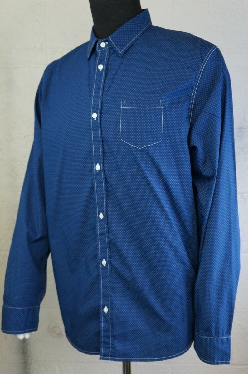 $258 Frank & Eileen Cotton Blue & white polkadot Shirt Long Sleeve