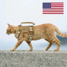 Tactical Cat Dog Harness Leash Adjustable Vest Military Patches Walking Training