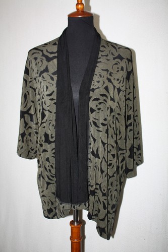 Coldwater Creek Sz 1X Open Cardigan Duster Olive & Black Long Sleeve Acetate USA - Picture 1 of 6