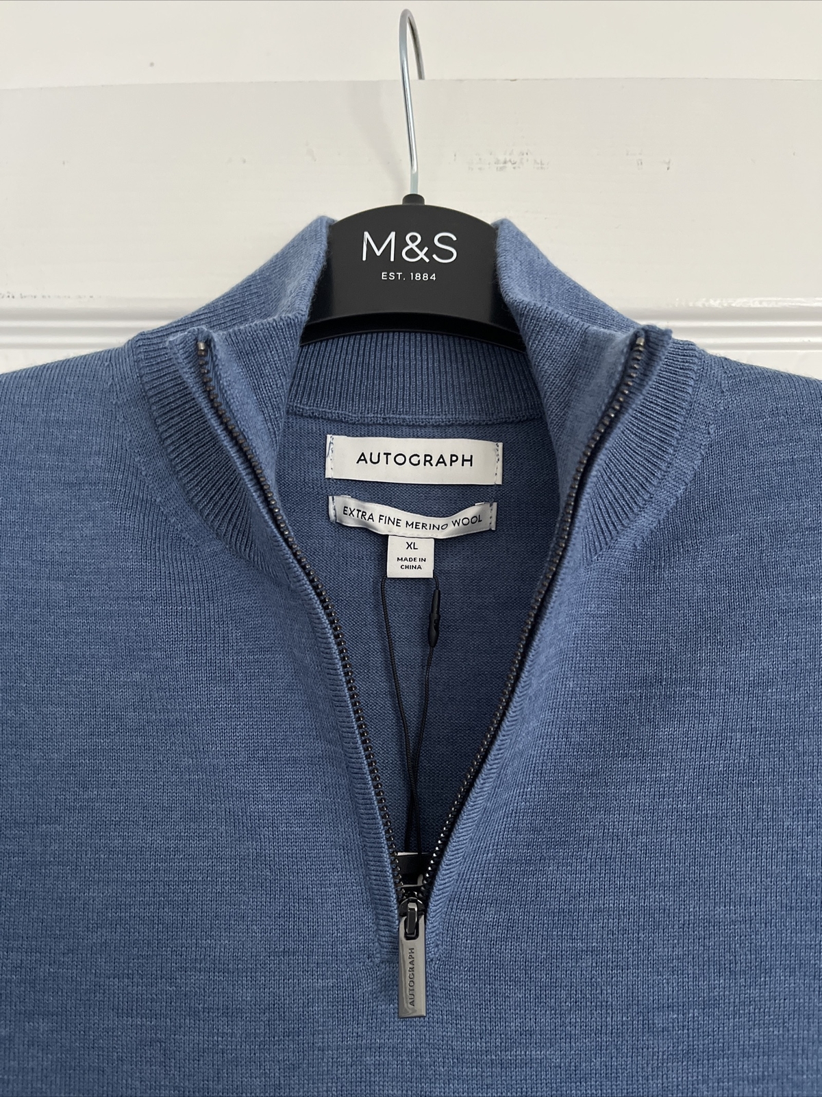 AUTOGRAPH M&S MENS BLUE MERINO WOOL 1/4 ZIP JUMPER Size XL Bnwt eBay