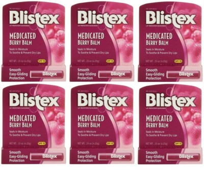 6 Pack Blistex Medicated Berry Balm Spf 15 0.15 Oz Each