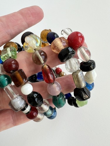 Pretty Vintage Glass Bead Wrap Bracelet with Long Glass Bead Necklace Mulitcolor - Picture 5 of 7