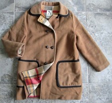 Vintage Penguin Wool Overcoat Jacket Women's Size 10 Plaid Lined Collared Brown