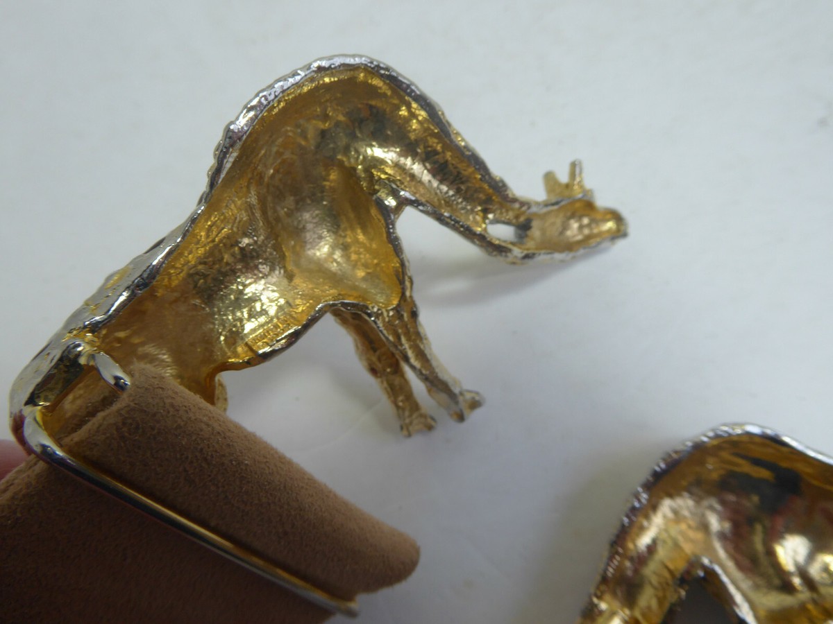 Vintage Designer Mimi Di N Gold Tone, Enamel Giraffe Buckle 