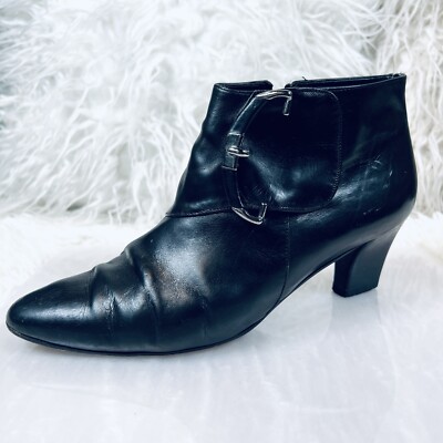 VTG Luciano Barachini Black Ruched Leather Booties Ankle Boots EUR 