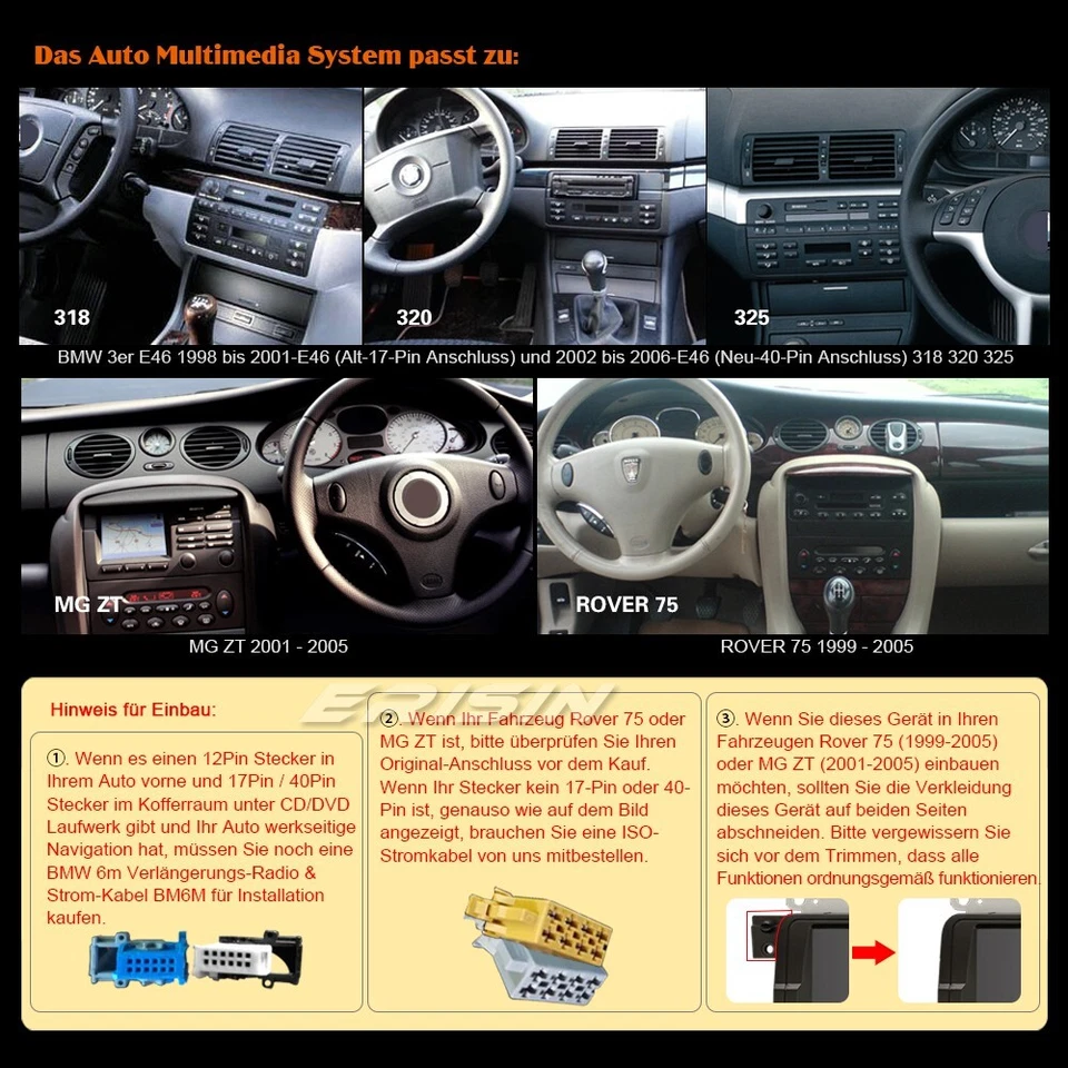 8-Kern Android 14 DAB+ Autoradio 64GB CarPlay DVD Navi BMW 3er E46 Rover75 MG ZT - Bild 3 von 4