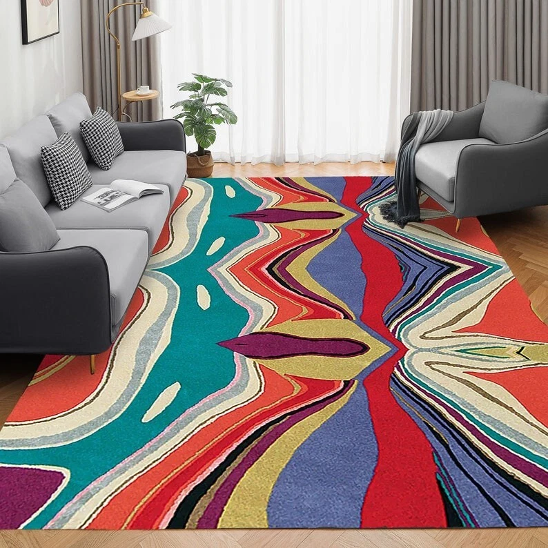 Multicolor Abstract with Irregular Design Hand Tufted Rug Bedroom Living Room - Image 3 of 4
