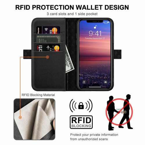 Zover iPhone XS Mas Case Detachable Genuine Leather Wallet Case Auto Sleep/Wake - Picture 6 of 8