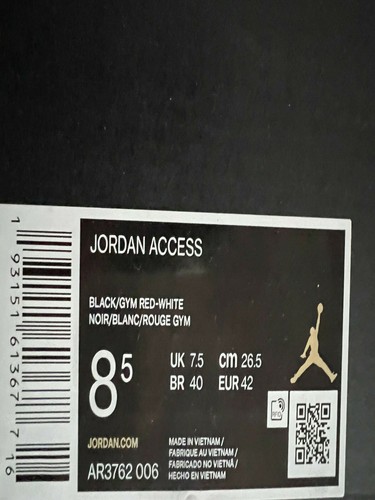 AUTHENTIC NIKE AIR JORDAN ACCESS AR3762-006 BLACK/GYM RED-WHITE MENS SIZE 8.5 - Picture 11 of 11