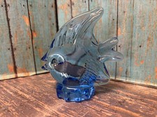 Vintage Blue Angel Fish Figurine Hand Blown Glass Controlled Bubble Murano style