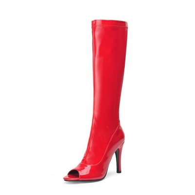 Women's Sexy Party Peep Toe Stiletto High Heel Patent Leather Knee High Boots