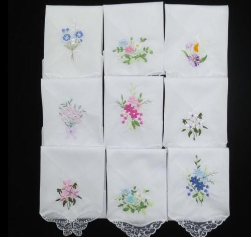Ladies Handkerchiefs Women Accessories Lace Flower Embroidery Girls Hankies 3Pcs - Picture 8 of 12