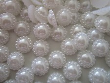 100 Beads half Round Decorative Pearls Wax White 0 15/32in Elegante Pl 02
