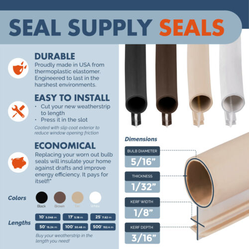 5/16" Bulb Window Kerf Slot Mount Weatherstripping Bubble Sash Seal OEM Grade - Picture 27 of 27