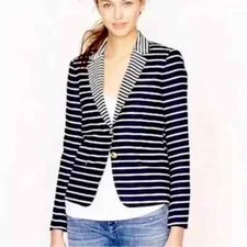J. Crew Schoolboy Blazer Jacket Size 4 Mixed Stripe Nautical Blue Preppy