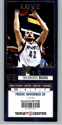 Milwaukee Bucks vs Minnesota Timberwolves 11/30/2012 Full Ticket - Kevin Love 