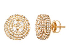 Baguette Fan 1 CT Real Diamond Dome Stud Earrings 10K Yellow Gold