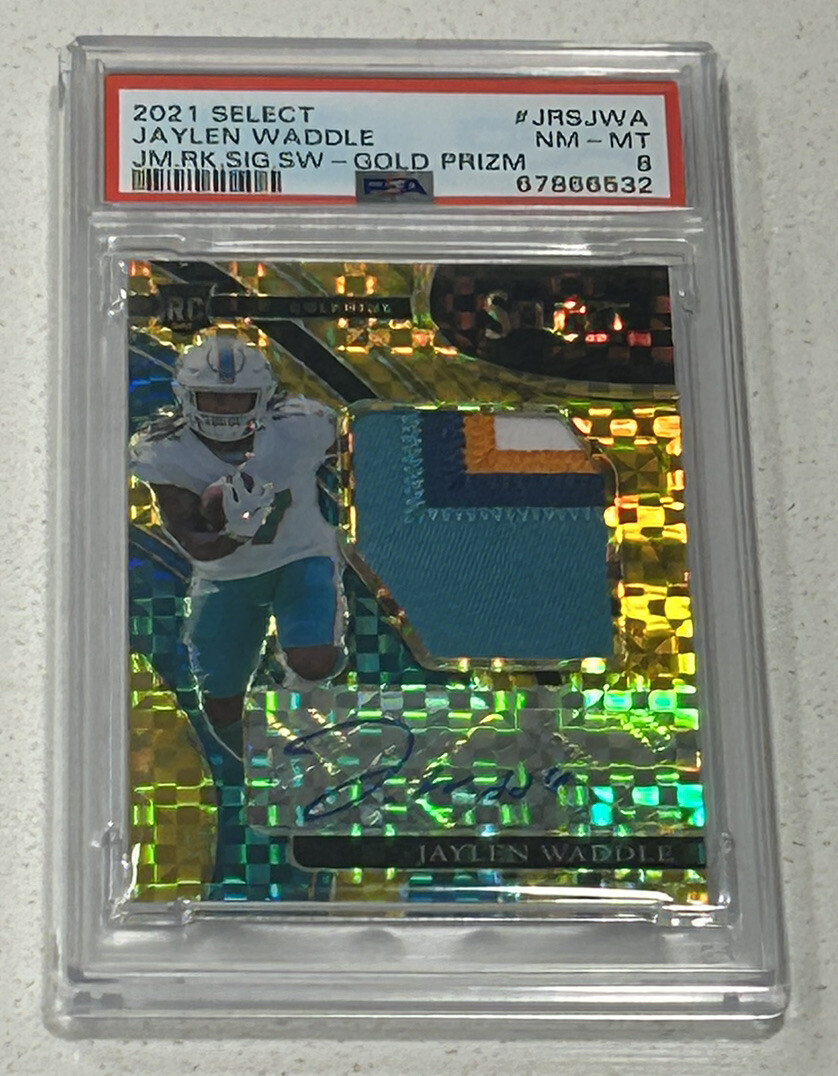 Jaylen Waddle Panini Select Jumbo Rookie Signature Swatches #JRSJWA Gold Prizm