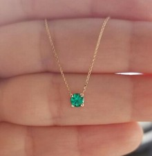 14K Yellow Gold Plated 4mm Women's Solitaire Emerald Necklace, May Birthstone