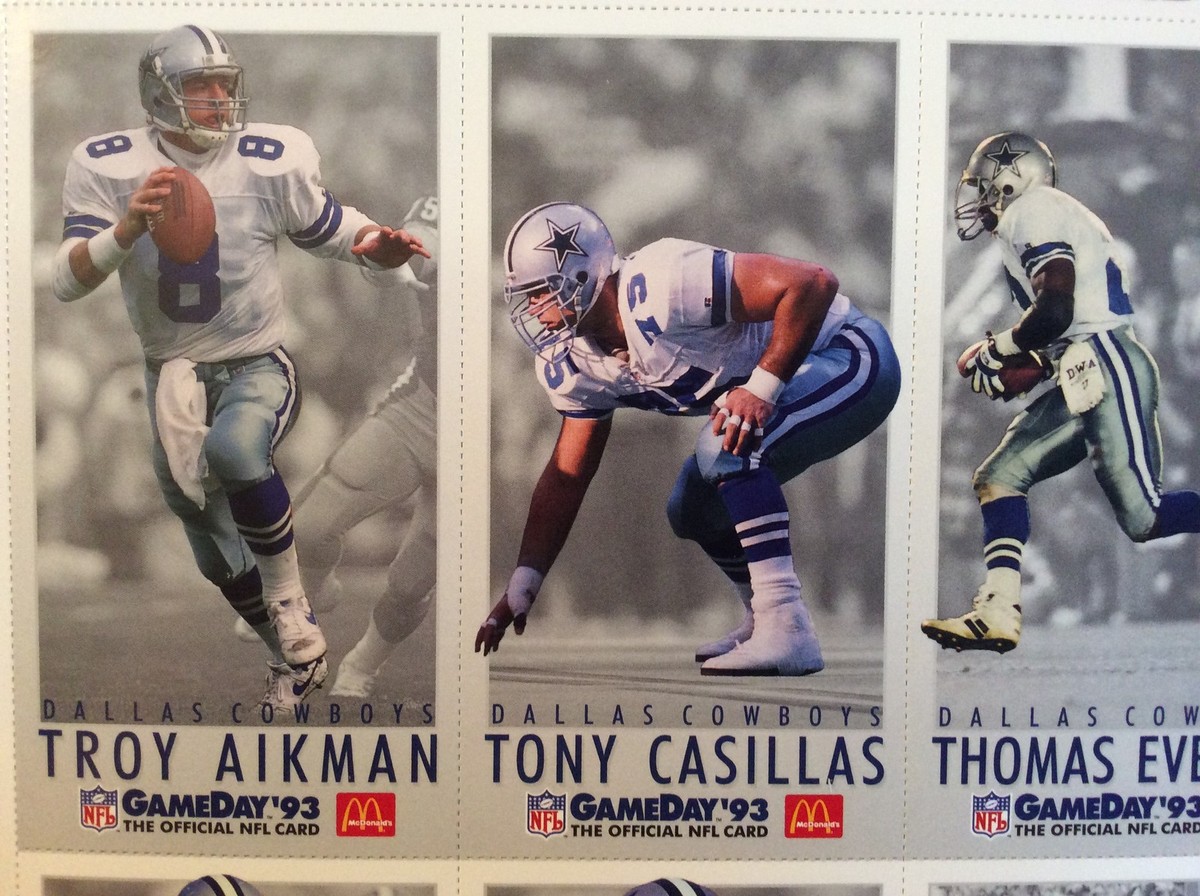 DALLAS COWBOYS card set 1993 McDonalds GameDay (3 sheets/18 cards