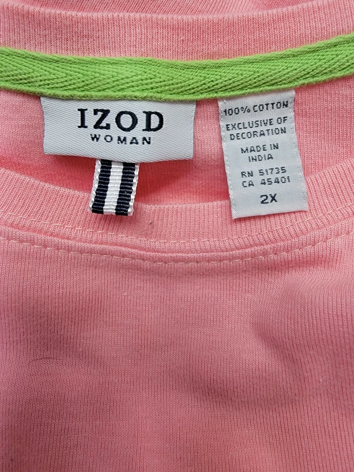 Camisa Top Blusa Mujer Izod Talla 2X Verde Rosa Amarillo Floral Foto 2 de 4