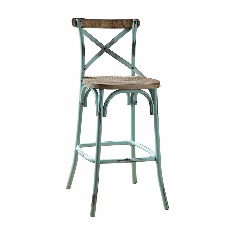 Sky Blue & Antique Oak Zaire Wooden Seat Counter Bar Stool Antique Height Chair - Image 2 of 2