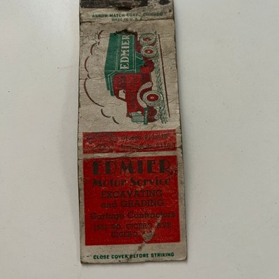 Edmer Motor Service Excavating Cicero IL Vintage Matchbook Cover SMB18-5