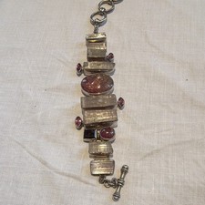 Pink tourmaline silver  Link Bracelet Toggle Clasp
