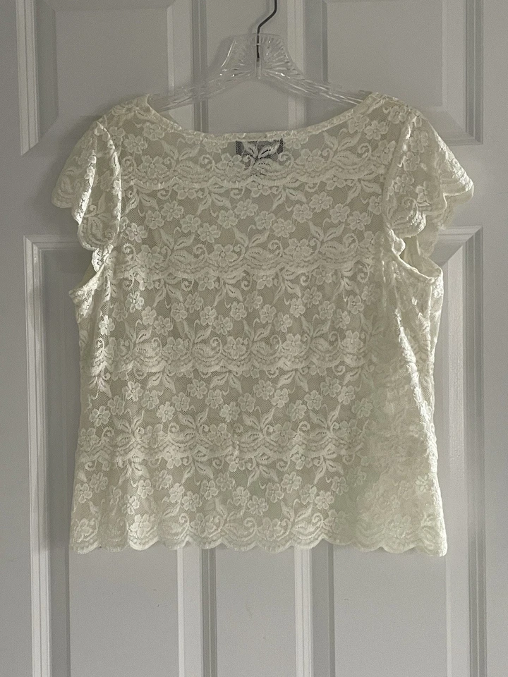 Elementz Babydoll Y2K Lace Top Large Ivory Stretch Coquette Fairycore Romantic - Image 4 of 4