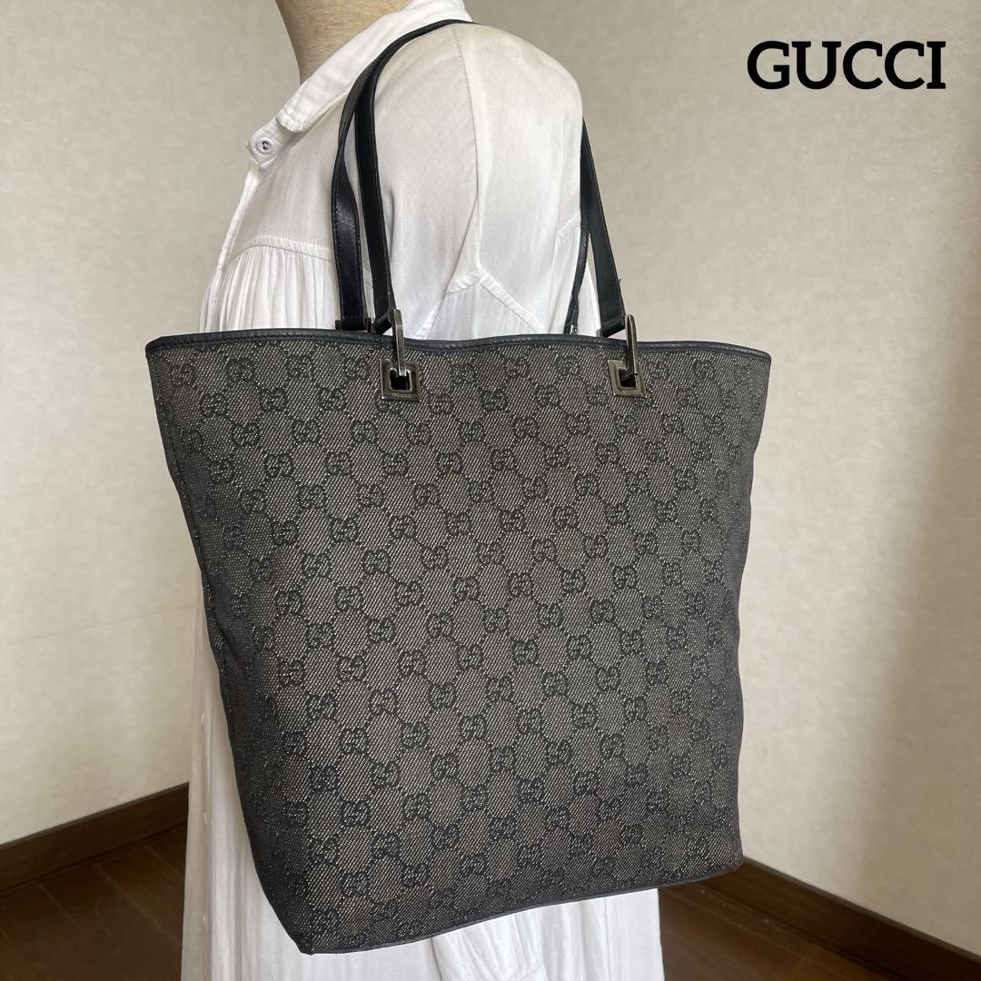 GUCCI GG Canvas and Leather Black Tote Bag Imported from Japan