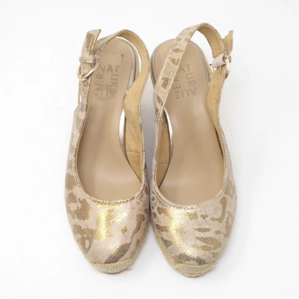 Sapatos Naturalizer Pearl Slingback Espadrille Wedge Gold Animal Print EUA 7M - Imagem 2 de 4