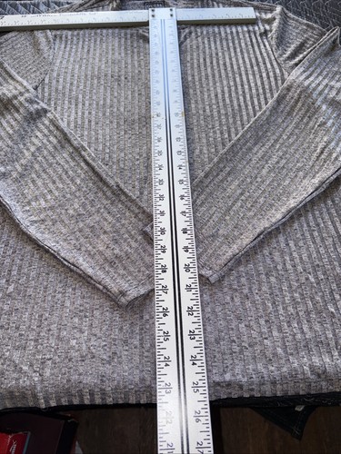 Guess Shirt Mens Large Shining Gray Ribbed Long Sleeve Pullover 1/4 Button - Picture 3 of 6