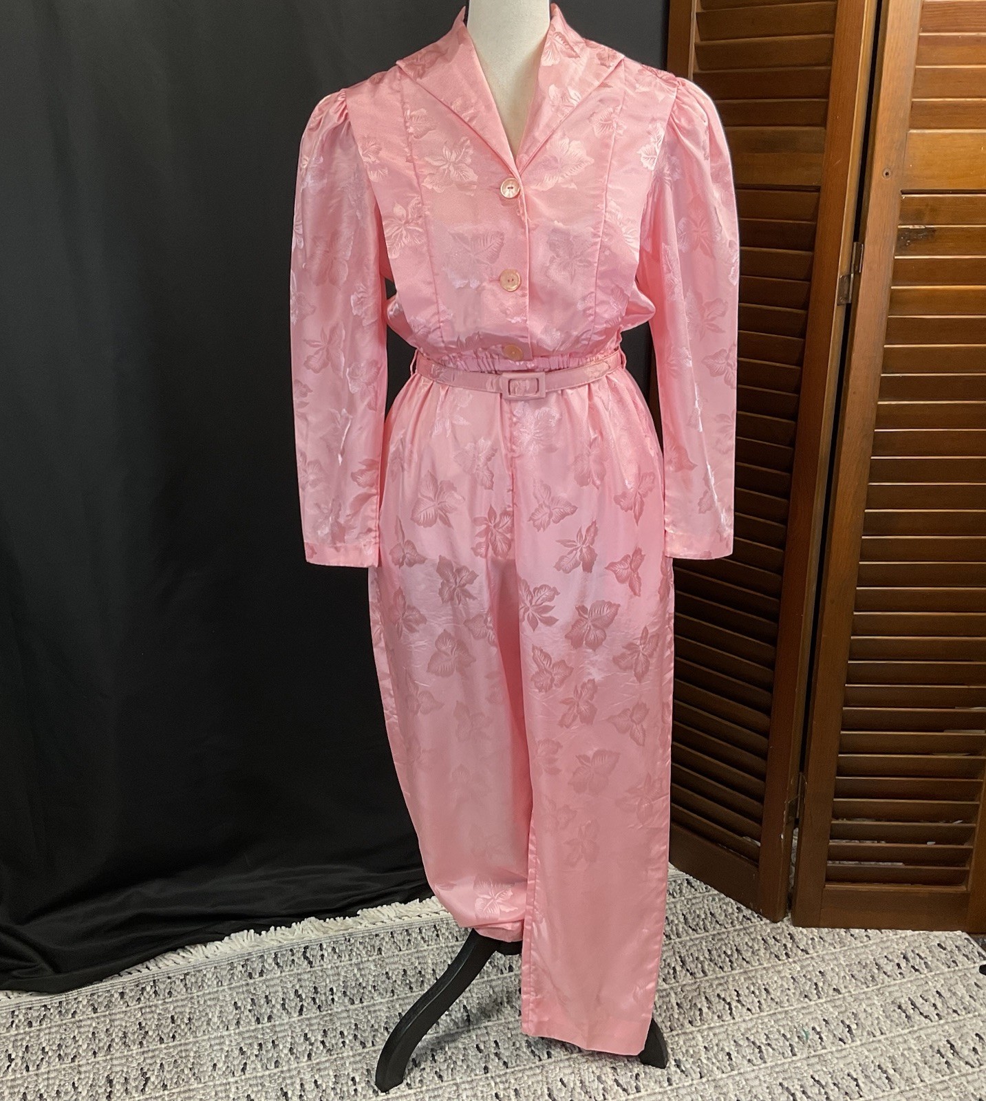 VTG Size 5 MIRAGE Shiny Pink Jumpsuit Romper Pants Suit Floral Barbiecore 1980’s