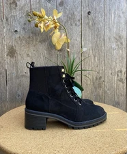 Crown Vintage women's combat boots Stretch black suede zip lace up size 9.5 M