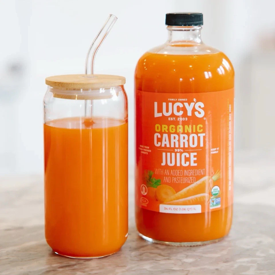 Lucy’s 99% Pure Carrot Juice - Organic, Non-GMO, Cold Pressed- 34Oz Glass Bottle - Image 4 of 4