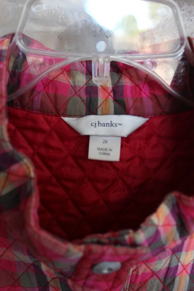 Chaleco forrado CJ Banks para mujer 2X rojo y rosa a cuadros cierres a presión 2X nuevo sin etiqueta Foto 2 de 4