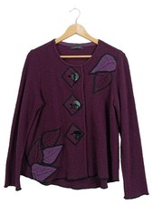 CATALDI Damen Strickjacke Gr. 42 Lila Blätter Applikation Wolle