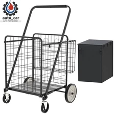 XXL Foldable Shopping Cart W/Double Basket & 360° Wheels - Jumbo Grocery Laundry