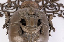 19thC Antique Bronze Patinated Brass Lavabo, Figural Water Wall Fountain Font