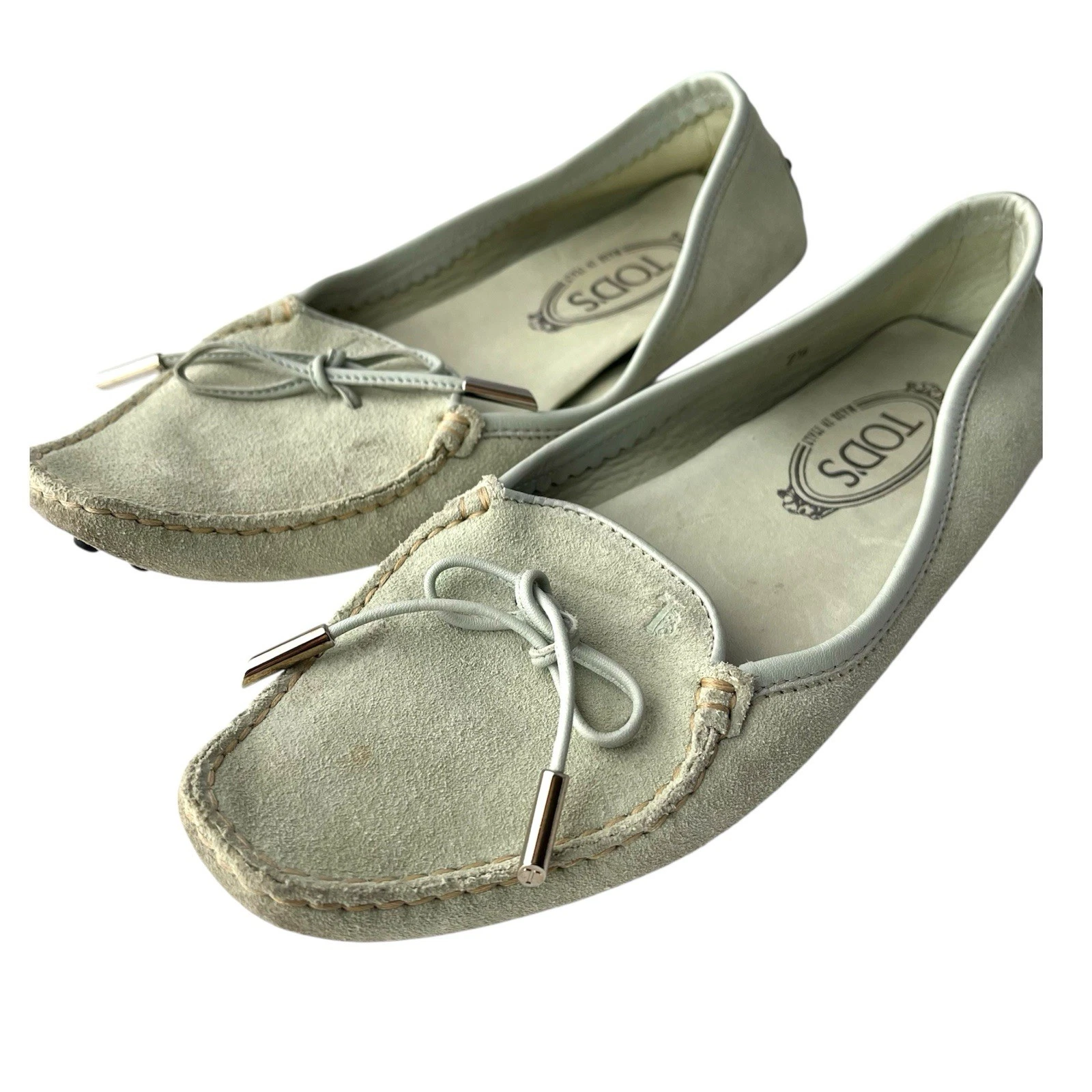 Mocassino Tod’s verde scamosciato Bilbao Gommino con dettaglio papillon taglia 7 5