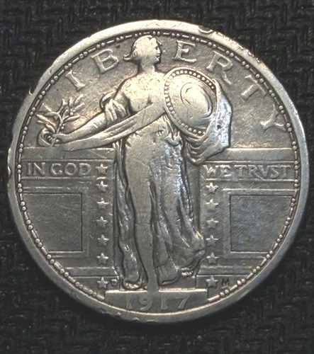 1917 Denver mint Standing Liberty Quarter 25C VF details