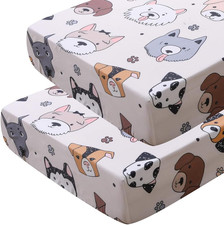 Soft Doggy Cute Puppy Doggies Printed Fabric Crib Sheet for Boys Girls2 Pack Cr