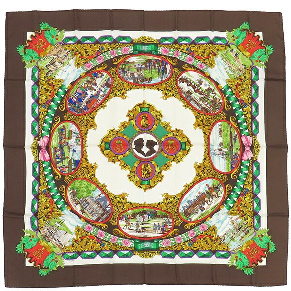 HERMES Carre 90 silk scarf in brown and multicolor LEntente Cordiale design-image