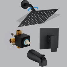 Elegant Black Tub Shower Faucet Set with 8" Rain Shower Head  Spout