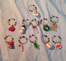 11-Pack Christmas Wine Glass Charms Reusable Metal & Glass Multicolor Set