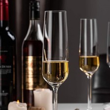 Set of 6 250ml Hand Blown Crystal Champagne Flutes Lead Free Long Stem